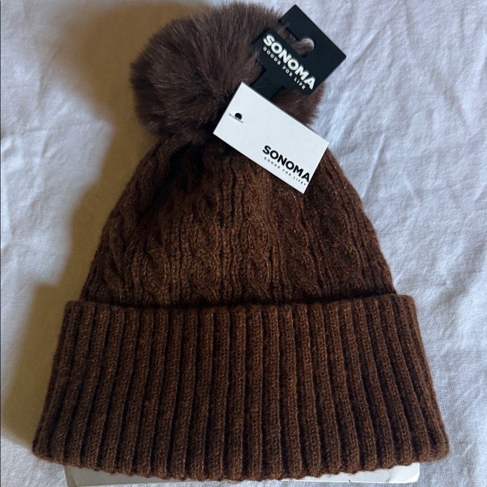 Sonoma Kids Chocolate Brown Pom Pom Knit Beanie